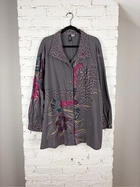 Winter Sun Handprinted Fair Trade Floral Button Mauve Blouse Plus 3X